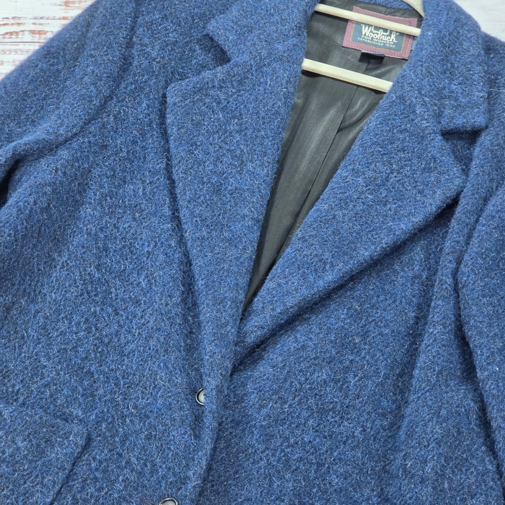 Woolrich Blazer Jacket Womens L Blue Excellent Vintage Boiled Wool Made in USA